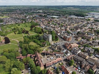 Obraz premium Waltham Abbey town Essex UK establishing aerial shot
