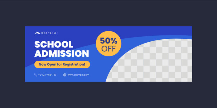 School Admission with Promotional Discount or 50 Offers able to use for Email Header or Web Banner Template