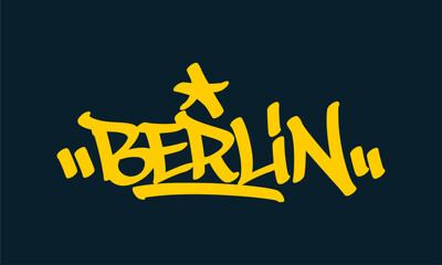 Berlin city germany graffiti tag graphic displaying german Europe travel landmark word text for positive vibe sticker overlay urban hip hop subculture streetwear apparel design clip art. © dirtyfellas