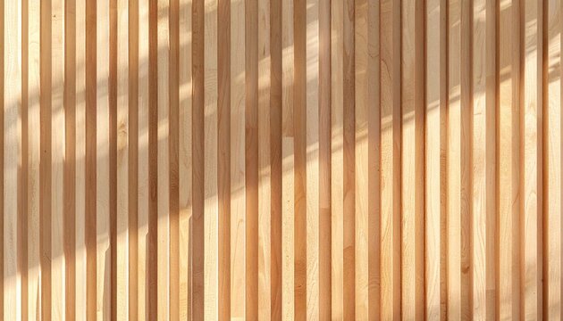 Natural Wood Slat Wall Texture with Sunlight Shadows.