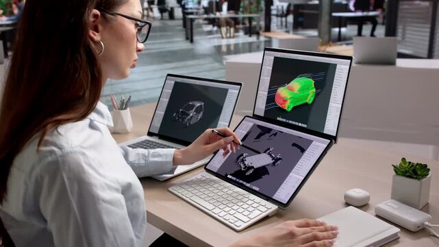Engineer Uses Laptop To Design