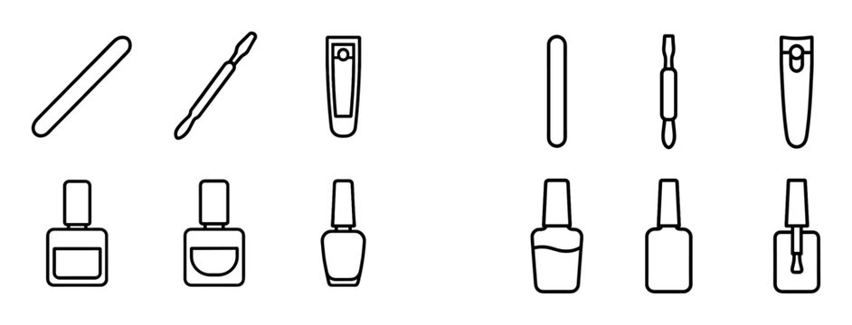 Beauty icons with nail file and polish outline