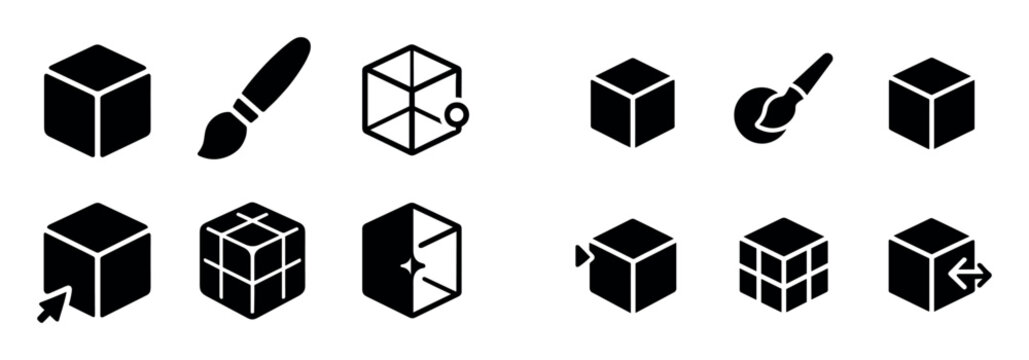 Design icons with cube brush box geometric
