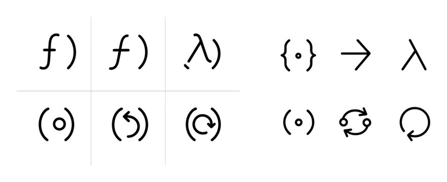 Function icons with lambda arrow loop outline
