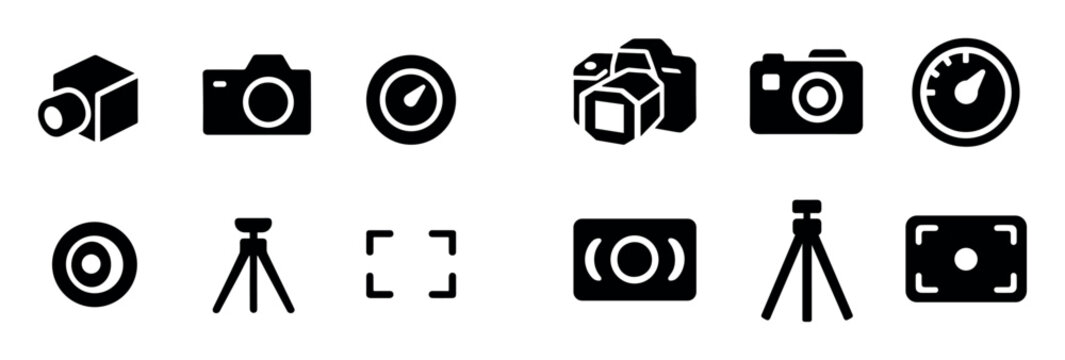 Photography icons with camera tripod lens minimal