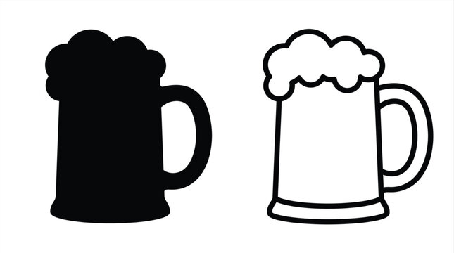 Beer Mug Silhouette And Outline Black And White Graphic