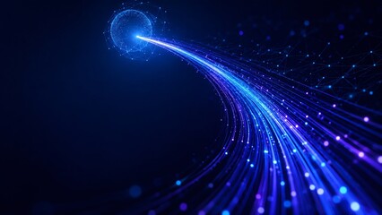Fototapeta premium Blue abstract digital wave with light particles. Futuristic flow of data and technology connection. Network internet communication stream and cyber space concept of information speed.
