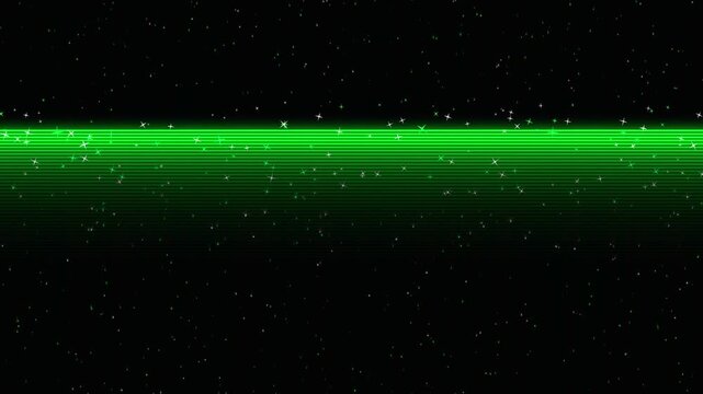 Digital Futuristic Retro Glitch Background Animation with Green Sparkling Lines and Star like Particles. 4K Video
