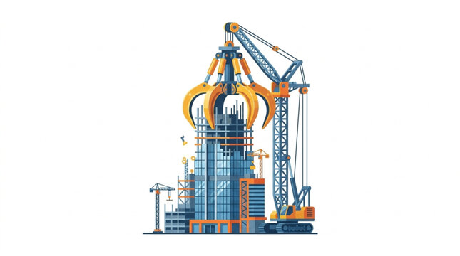 Construction Site with Cranes and Building Under Development.