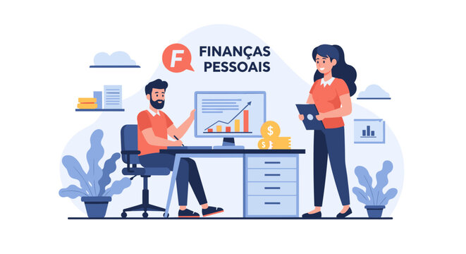 Personal finance management with charts and coins illustration Vector