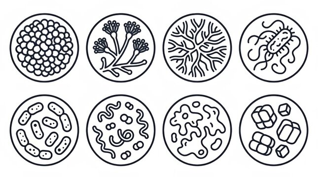 Microscopic world of diverse bacteria and fungi cultures shown in petri dishes