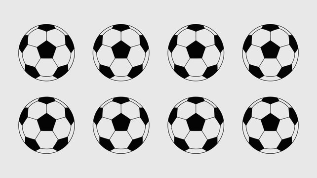 Classic black and white soccer ball pattern variations in simple line art style