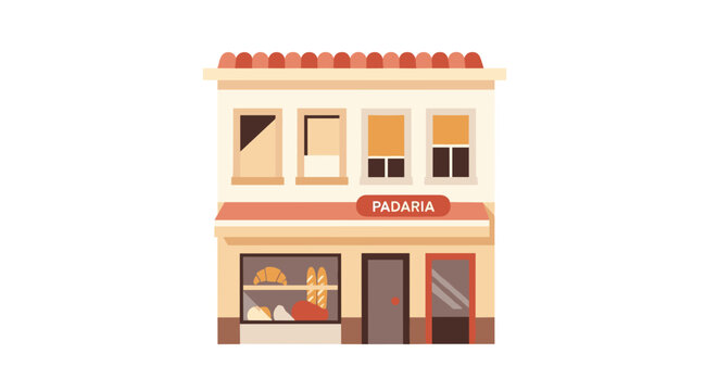 Flat illustration of a traditional bakery building with a sign that says Padaria Vector