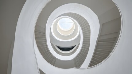 Obraz premium A spiral staircase with multiple levels and a circular skylight at the top