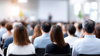 Fototapeta premium Corporate training session or business conference with audience from behind