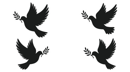 Naklejka premium doves carrying olive branches silhouette birds peace