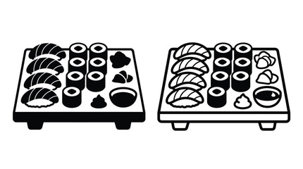 Sushi platter silhouette on a white background black and white design © Kaium