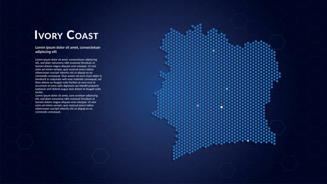 Map of Ivory Coast. Digital dot map highlighting the country's most important cities.