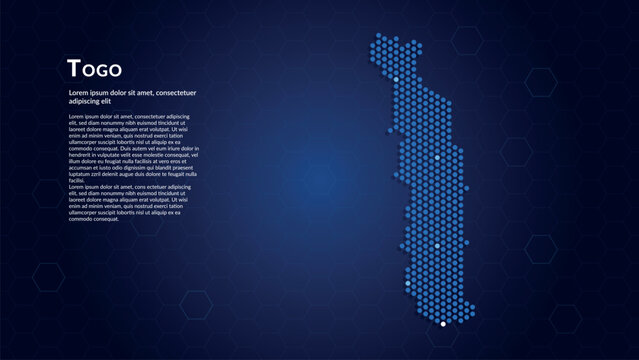 Map of Togo. Digital dot map highlighting the country's most important cities.
