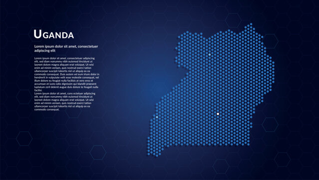 Map of Uganda. Digital dot map highlighting the country's most important cities.