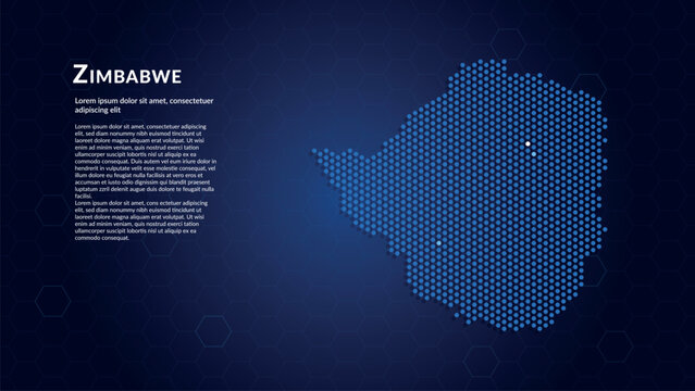 Map of Zimbabwe. Digital dot map highlighting the country's most important cities.