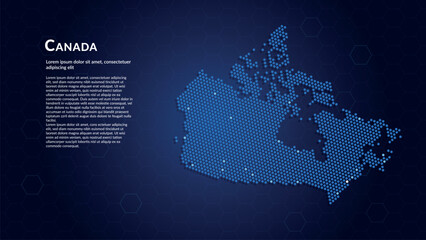 Map of Canada. Digital dot map highlighting the country's most important cities. © Planet Caravan