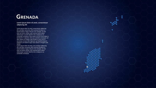 Map of Grenada. Digital dot map highlighting the country's most important cities.