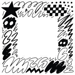 Obraz premium Punk Grunge Black and White Abstract Doodle Square Frame