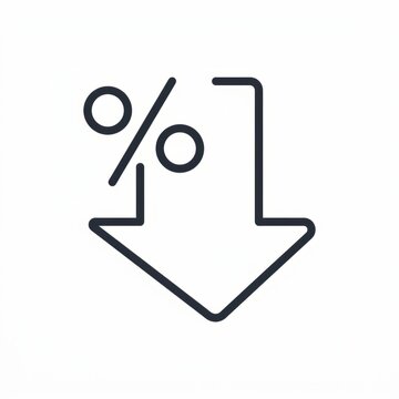 Arrow pointing down with a percentage sign, symbolizing a decrease in prices or interest rates.