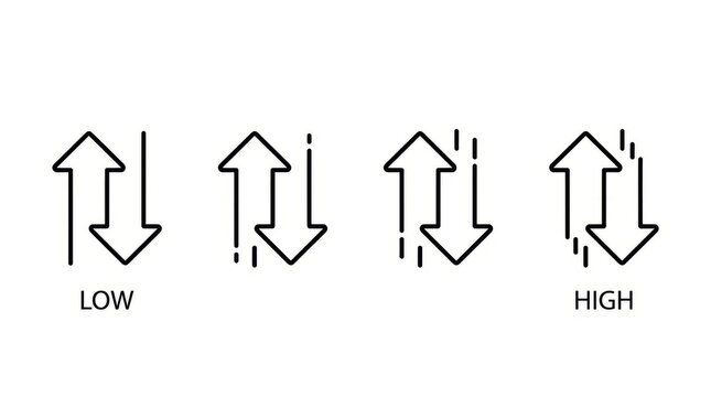 Visual comparison of low and high volume arrows indicating trends and data