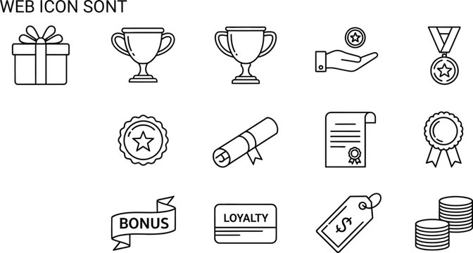 Black and white line for rewards, achievements, and loyalty programs line black and white gift