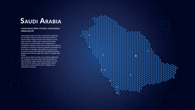 Map of Saudi Arabia. Digital dot map highlighting the country's most important cities.