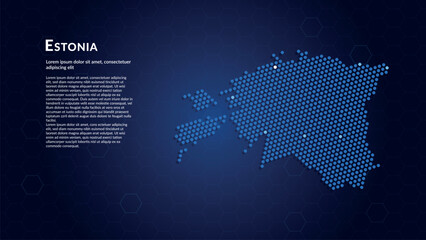 Map of Estonia. Digital dot map highlighting the country's most important cities. © Planet Caravan