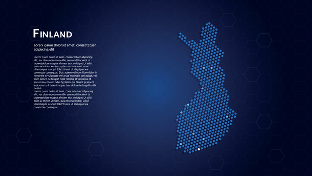 Map of Finland. Digital dot map highlighting the country's most important cities.
