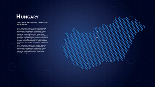 Map of Hungary. Digital dot map highlighting the country's most important cities.