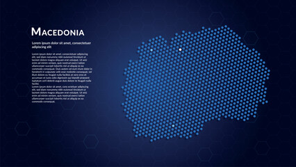 Map of North Macedonia. Digital dot map highlighting the country's most important cities. © Planet Caravan