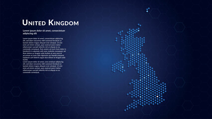 Map of United Kingdom. Digital dot map highlighting the country's most important cities. © Planet Caravan
