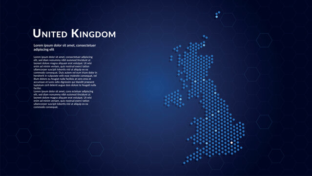 Map of United Kingdom. Digital dot map highlighting the country's most important cities.