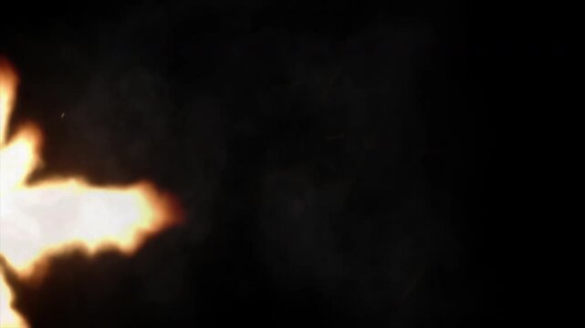 Realistic Muzzle Flash Gunshot Explosion with Fire and Smoke on a Black Background.