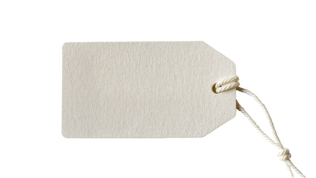 Blank beige paper tag with textured surface and twine string