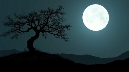 Fototapeta premium Silhouette of a lone tree under a full moon