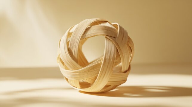Woven sphere of light beige wood