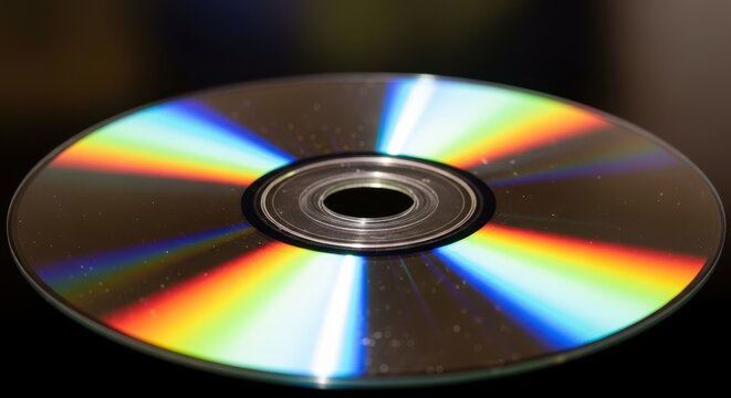 An optical data storage medium, reflective and round, symbolizing obsolete technology and historical digital information, reading, archive, vintage