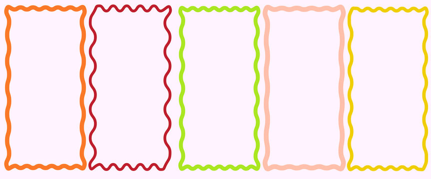 Set of five colorful wavy rectangular frames