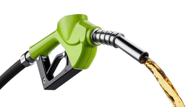 Green fuel nozzle dispensing golden liquid