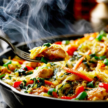 Stir Fry Vegetables with Chicken in Pan &ndash; AI Generative