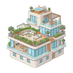 Naklejka premium Isometric luxury residence, rooftop terrace, pixel art design