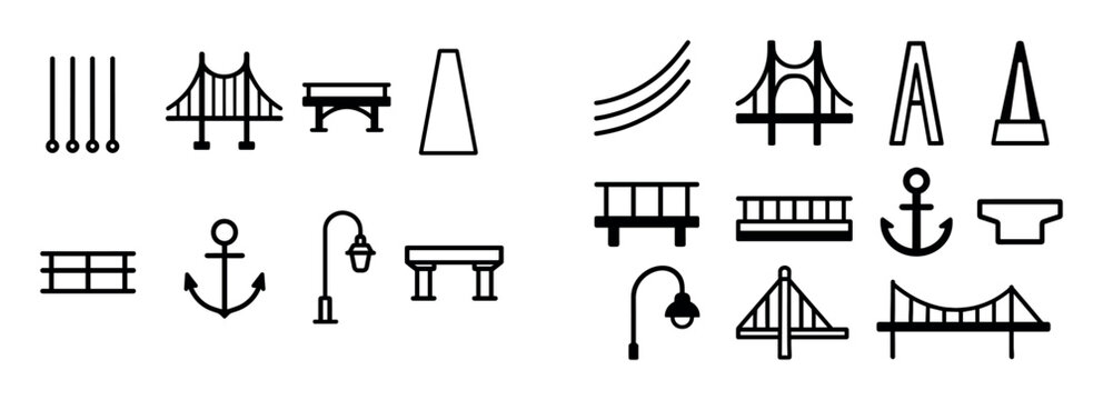 Bridge icons with pier anchor lamp outline