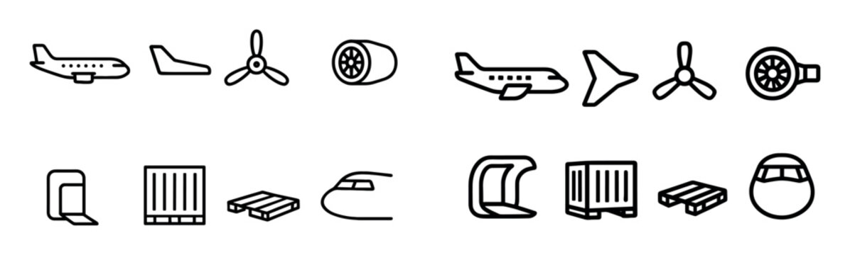 Aviation icons with plane propeller engine outline