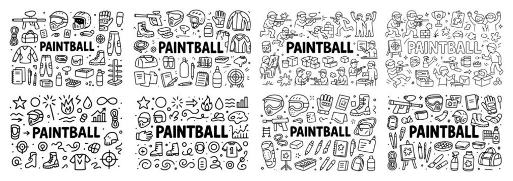 Paintball icons with mask gun vest outline